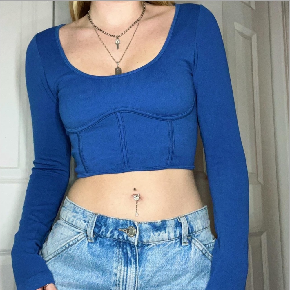 garage blue ribbed long sleeve